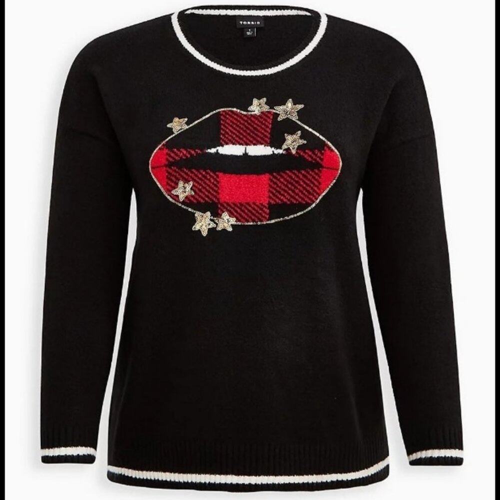 NWT TORRID Star Lips Black Knit Pullover Sweater